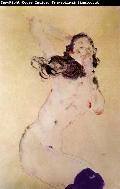 Egon Schiele Female Nude with Blue Stockings